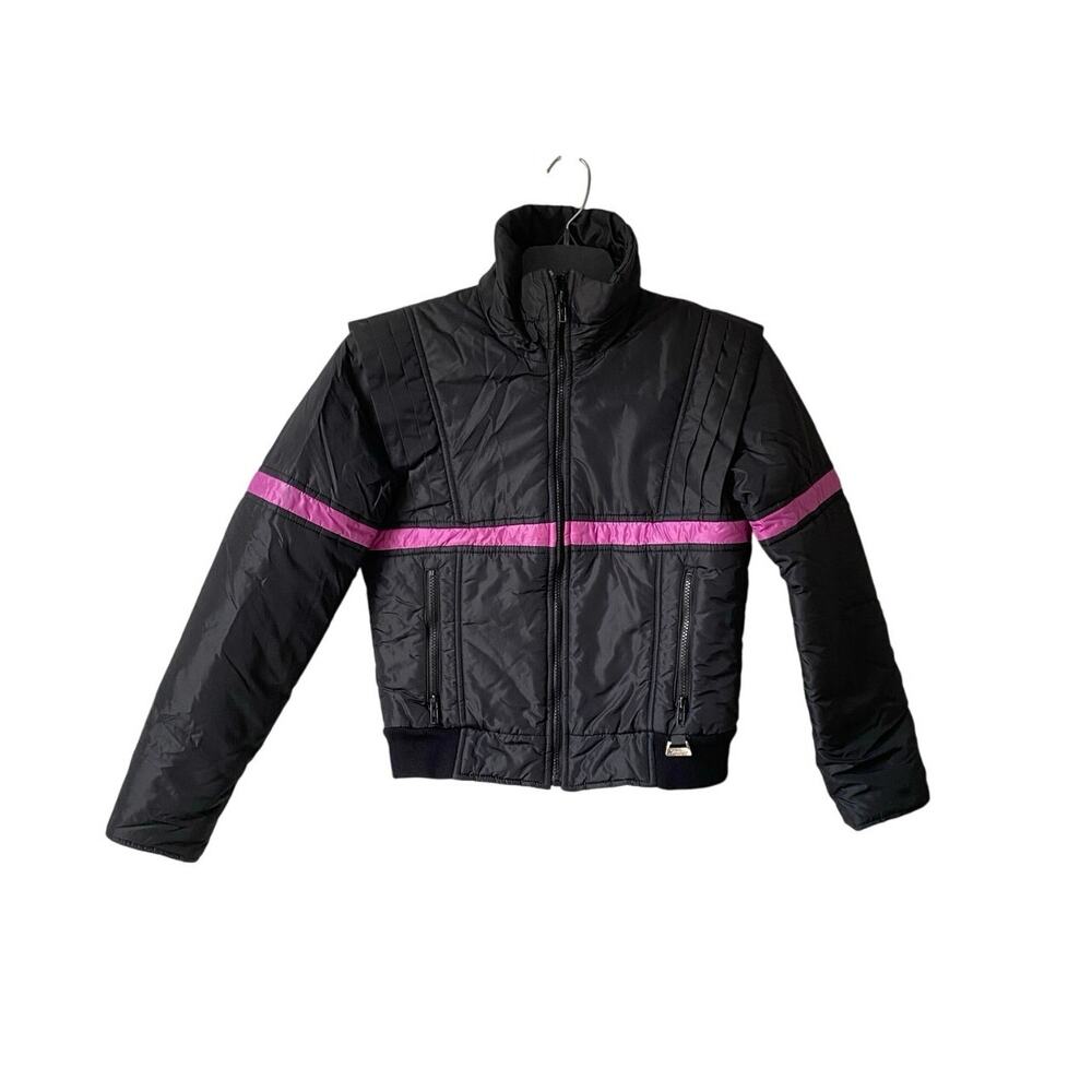 Vintage Snugger Ladies 8 Black Pink Puffer Ski Jacket YKK Zip Hong Kong 80s